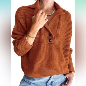 Rust cinnamon cropped polo sweater